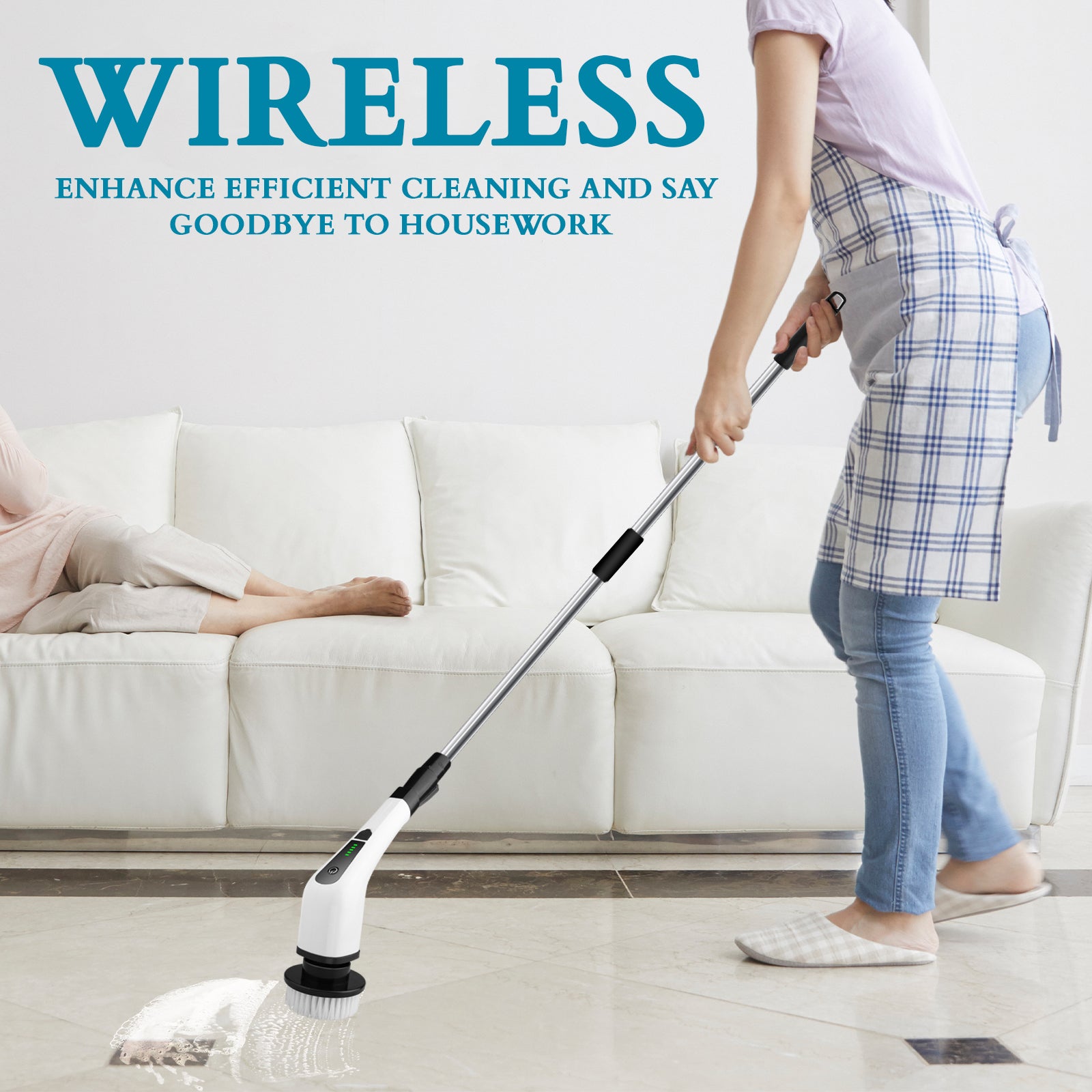 ShinyXceed™ Electric Spin Scrubber, Portable Cordless Scrubber with 8 Brush Heads & Adjustable Extension Handle